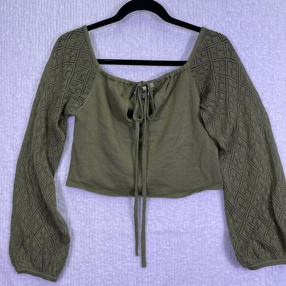 Tularosa Green Lace Up Long Sleeve Crop Top Size XL - Picture 1 of 8